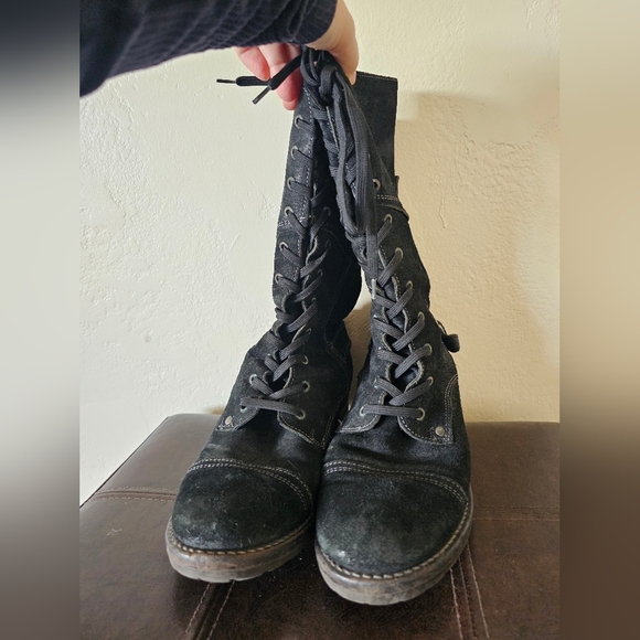 Taos Crave Black Suede Grunge Vintage Style Boho Tall Combat Moto Boots Sz EU 41 - Picture 3 of 14